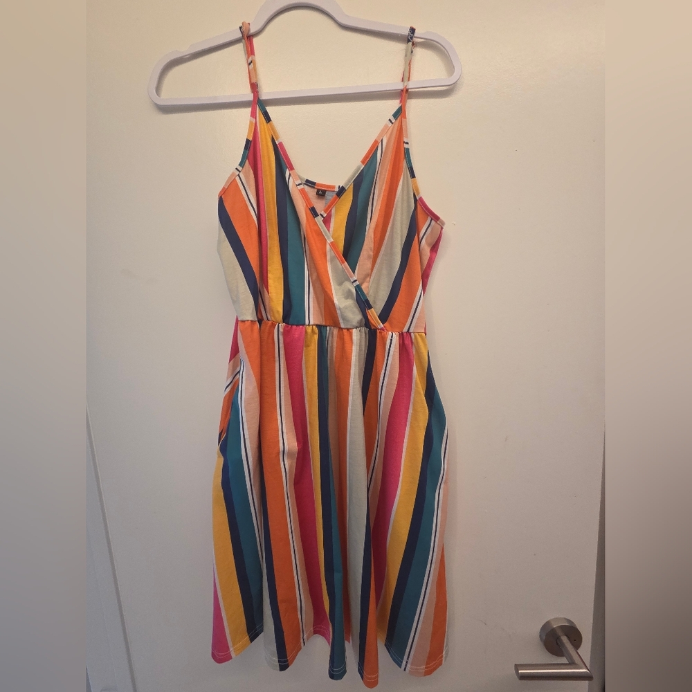 Multicolor Striped Spaghetti Strap Sundress